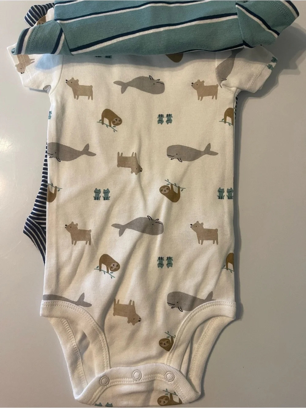 NWT -Carter's Child of Mine Green Striped Baby Bodysuit - 3-Pack